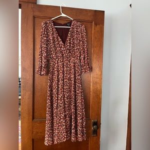 Madewell Long-Sleeve Crossover Midi Dress in Clipdot Spring Prairie